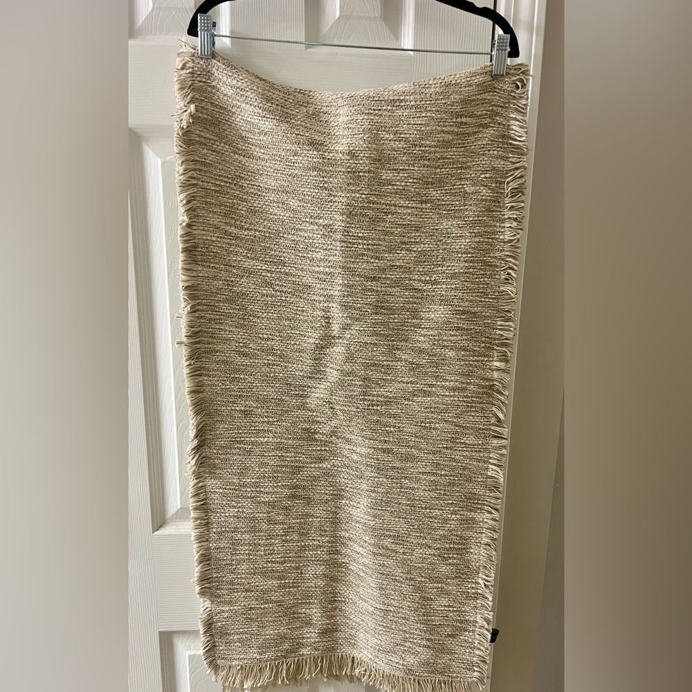 Cynthia Rowley Taupe Textured Table Runner with Fringe